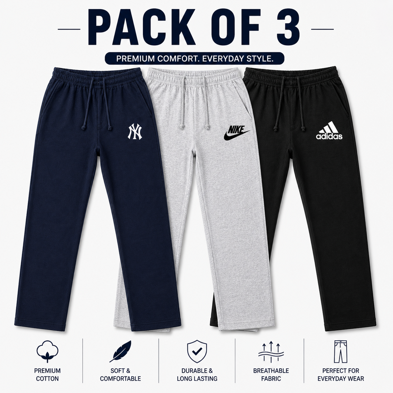 Men’s Jersey Cotton Trouser Pack of 3 – Premium Cotton Trouser Set for Daily Wear Pakistan
