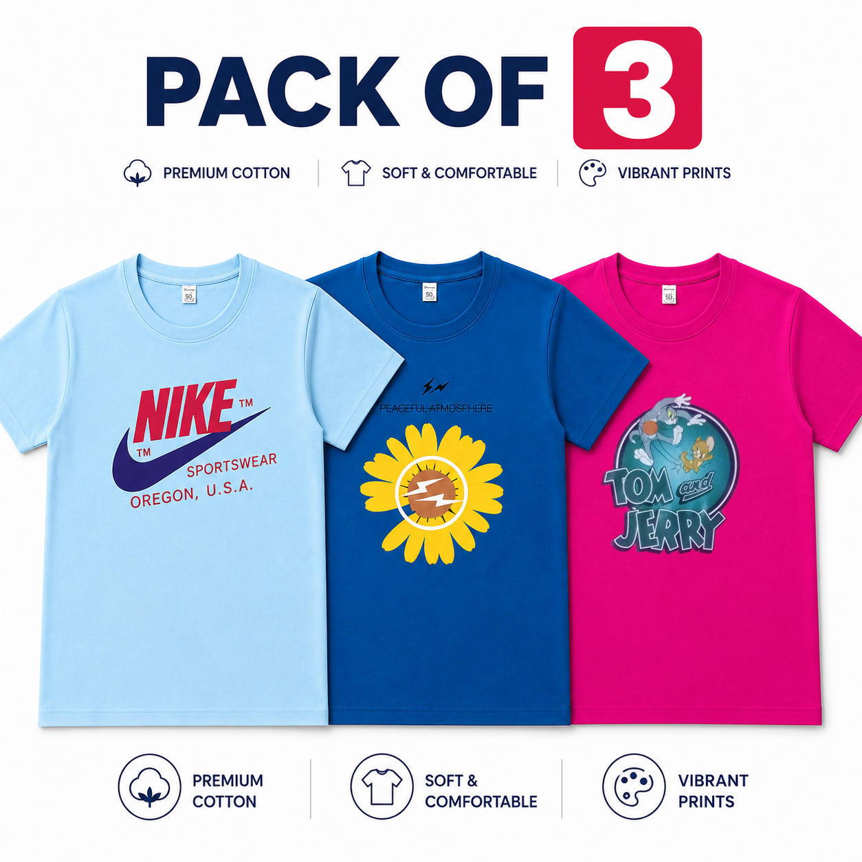 pack of 3 Cotton girls t shirts – Branded Shirts