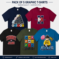 Pack of 5 Men's Premium 3D Embossed Sticker Graphic T-Shirts